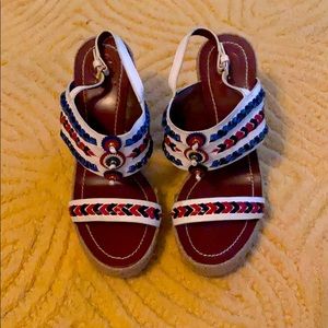 Tory Burch Red and Blue Wedges